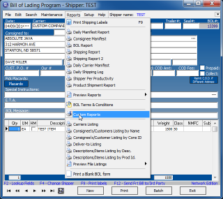 Custom Report Writer menu option